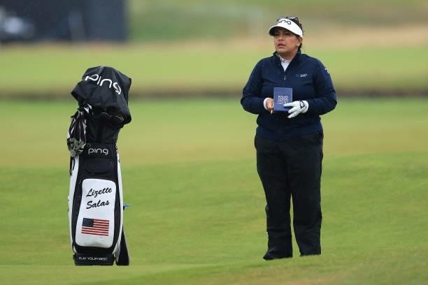 Lizette Salas of the United Sates on the eighteenth fairway during Day Three of the AIG Women's Open at Carnoustie Golf Links on August 21, 2021 in...