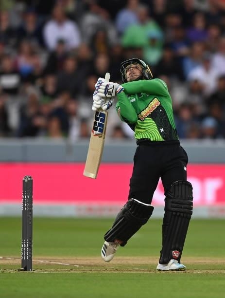 Quinton De Kock of Southern Brave Men plays a shot during The Hundred Final match between Birmingham Phoenix Men and Southern Brave Men at Lord's...