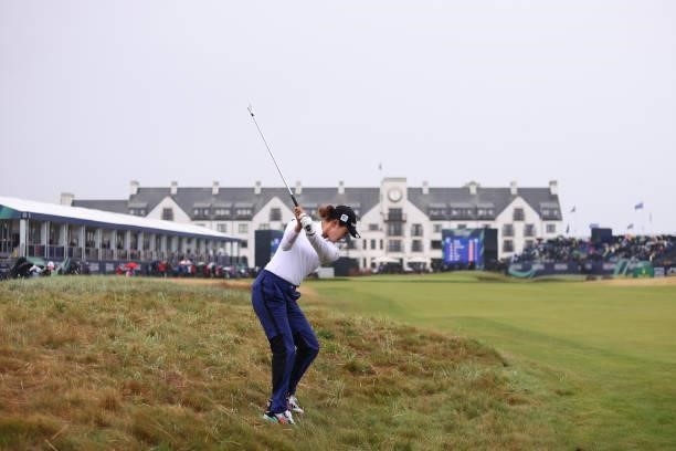 Yealimi Noh of the United States hits her second shot on the eighteenth hole during Day Three of the AIG Women's Open at Carnoustie Golf Links on...