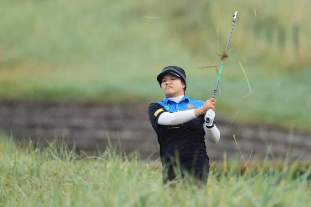 Wichanee Meechai of Thailand plays her second shot on the eighteenth hole during Day Three of the AIG Women's Open at Carnoustie Golf Links on August...