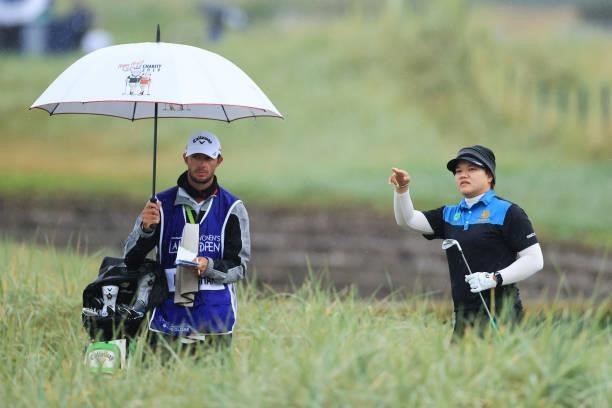 Wichanee Meechai of Thailand prepares to play her second shot on the eighteenth hole during Day Three of the AIG Women's Open at Carnoustie Golf...