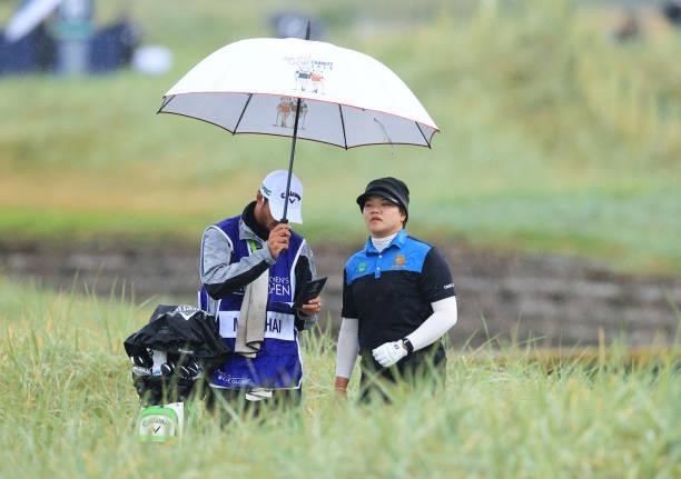 Wichanee Meechai of Thailand prepares to play her second shot on the eighteenth hole during Day Three of the AIG Women's Open at Carnoustie Golf...