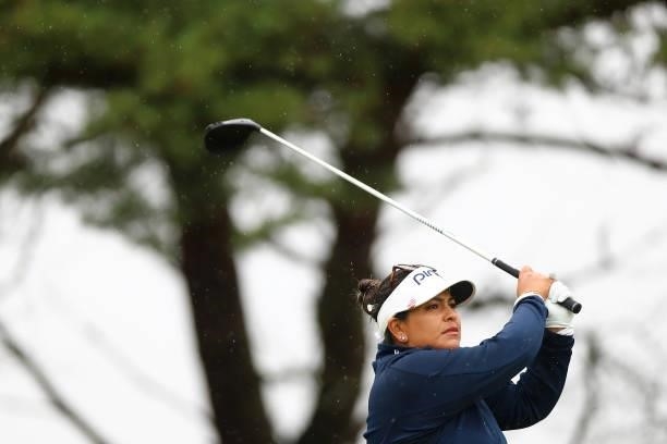 Lizette Salas of The United States tees off on the fourteenth hole during Day Three of the AIG Women's Open at Carnoustie Golf Links on August 21,...