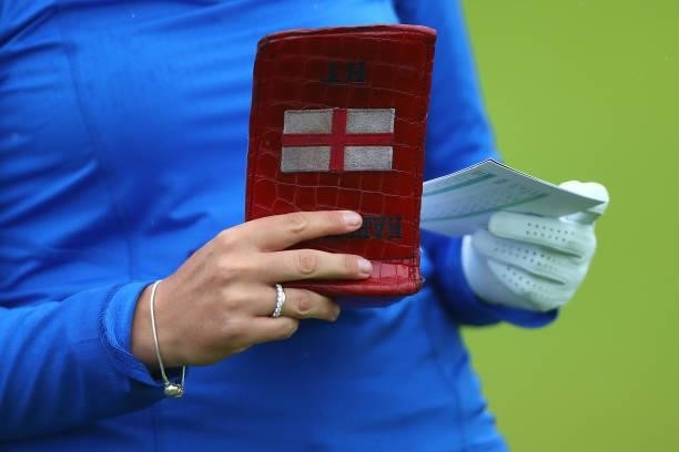 Detailed view of the pocket book of Georgia Hall of England during Day Three of the AIG Women's Open at Carnoustie Golf Links on August 21, 2021 in...