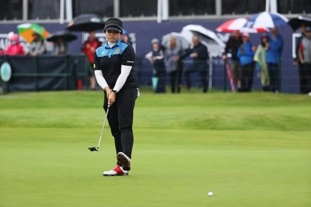 Wichanee Meechai of Thailand putts on the eighteenth green during Day Three of the AIG Women's Open at Carnoustie Golf Links on August 21, 2021 in...