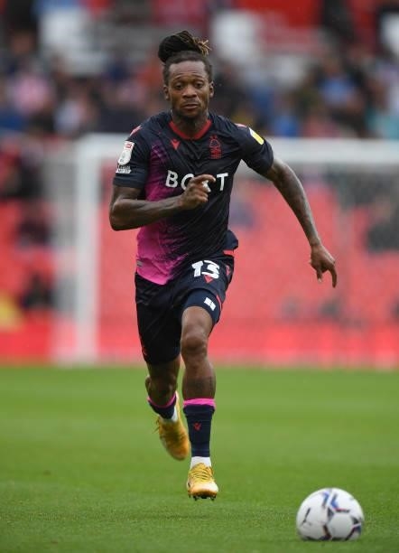 Gaetan Bong of Nottingham Forest during the Sky Bet Championship match between Stoke City and Nottingham Forest at Bet365 Stadium on August 21, 2021...