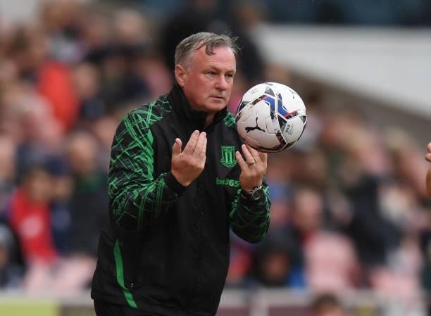 Stoke City Manager Michael O'Neill during the Sky Bet Championship match between Stoke City and Nottingham Forest at Bet365 Stadium on August 21,...