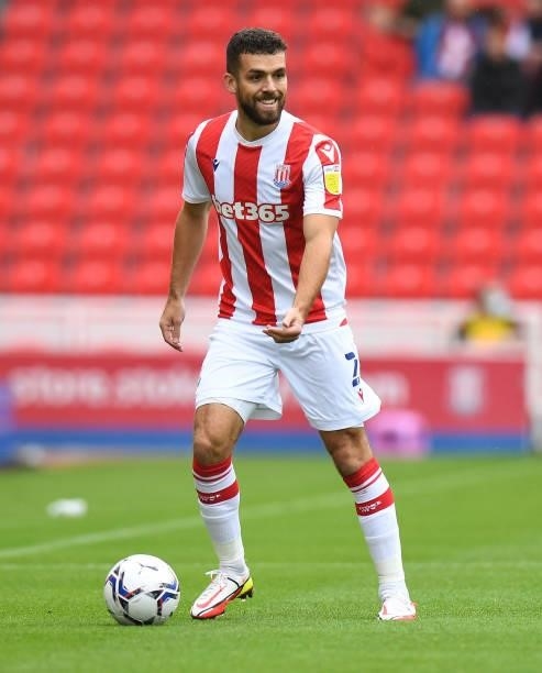 Tommy Smith of Stoke City during the Sky Bet Championship match between Stoke City and Nottingham Forest at Bet365 Stadium on August 21, 2021 in...
