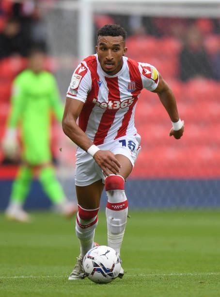 Jacob Brown of Stoke City during the Sky Bet Championship match between Stoke City and Nottingham Forest at Bet365 Stadium on August 21, 2021 in...