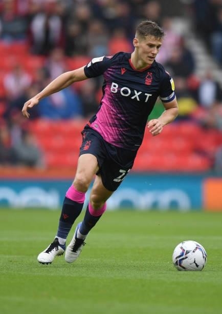 Ryan Yates of Nottingham Forest during the Sky Bet Championship match between Stoke City and Nottingham Forest at Bet365 Stadium on August 21, 2021...