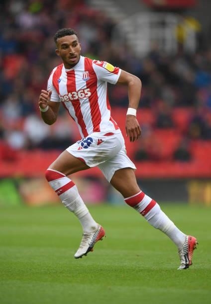 Jacob Brown of Stoke City during the Sky Bet Championship match between Stoke City and Nottingham Forest at Bet365 Stadium on August 21, 2021 in...