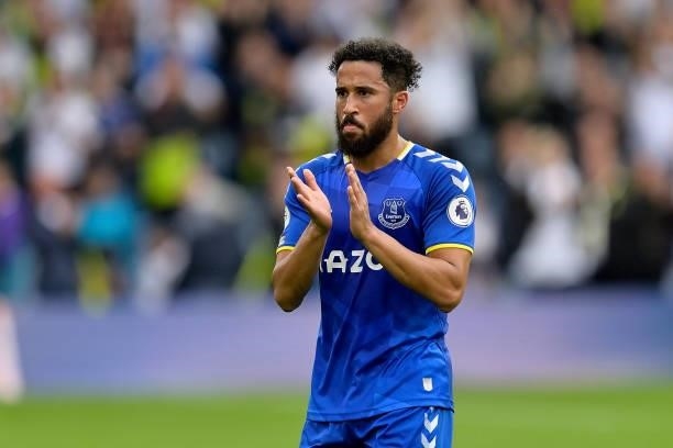 Andros Townsend of Everton applauds after the Premier League match between Leeds United and Everton at Elland Road on August 21 2021 in Leeds,...
