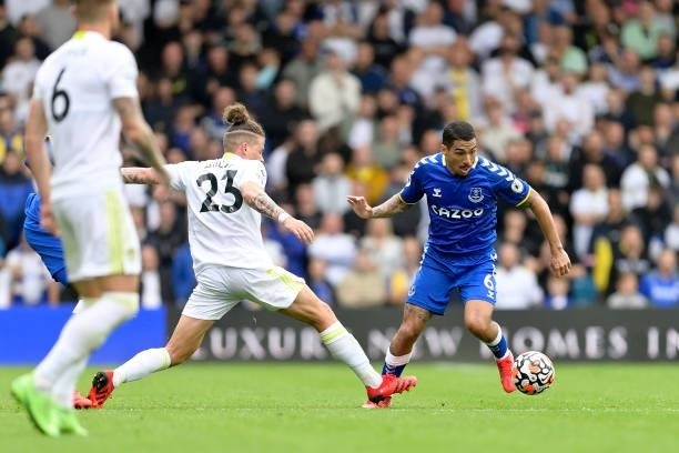 Allan of Everton on the ball during the Premier League match between Leeds United and Everton at Elland Road on August 21 2021 in Leeds, England.