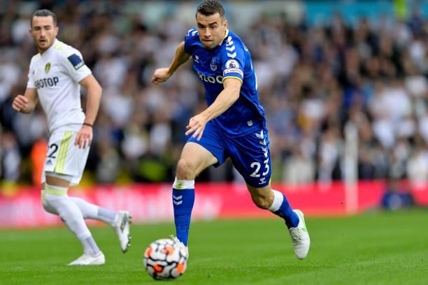 Seamus Coleman of Everton during the Premier League match between Leeds United and Everton at Elland Road on August 21 2021 in Leeds, England.