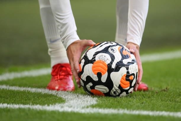 Premier League Nike Flight match ball is placed for a corner kick during the Premier League match between Brighton & Hove Albion and Watford at...