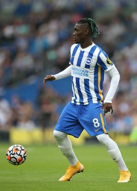 Yves Bissouma of Brighton & Hove Albion on the ball during the Premier League match between Brighton & Hove Albion and Watford at American Express...