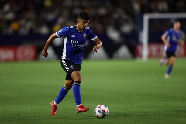 Luciano Abecasis of San Jose Earthquakes in the first half at Dignity Health Sports Park on August 20, 2021 in Carson, California.