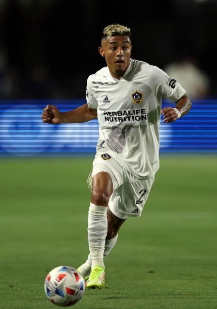 Julian Araujo of Los Angeles Galaxy at Dignity Health Sports Park on August 20, 2021 in Carson, California.