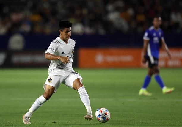 Efrain Alvarez of Los Angeles Galaxy in the first half at Dignity Health Sports Park on August 20, 2021 in Carson, California.