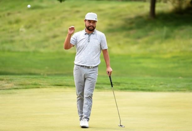 Spaun gets set to catch a ball from his caddie on the fifth hole during the round three of the Albertsons Boise Open at Hillcrest Country Club on...
