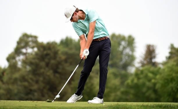 Ben Kohles hits his tee shot on the sixth hole during the round three of the Albertsons Boise Open at Hillcrest Country Club on August 21, 2021 in...