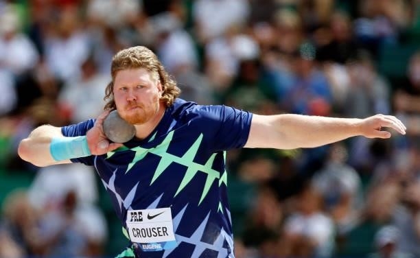 Ryan Crouser of the United States competes in the shot putt competiton during the Wanda Diamond League Prefontaine Classic at Hayward Field on August...