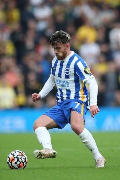 Aaron Connolly of Brighton & Hove Albion on the ball during the Premier League match between Brighton & Hove Albion and Watford at American Express...