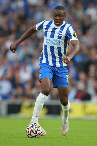 Enock Mwepu of Brighton & Hove Albion on the ball during the Premier League match between Brighton & Hove Albion and Watford at American Express...