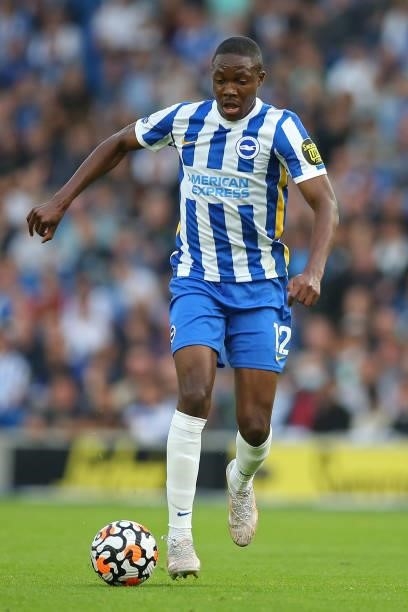 Enock Mwepu of Brighton & Hove Albion on the ball during the Premier League match between Brighton & Hove Albion and Watford at American Express...