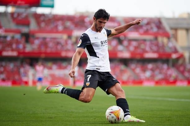 Gonçalo Guedes of Valencia CF in action during the La Liga Santander match between Granada CF and Valencia CF at Nuevo Estadio de Los Carmenes on...