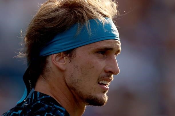 Alexander Zverev of Germany plays Stefanos Tsitsipas of Greece during the semifinals of the Western & Southern Open at Lindner Family Tennis Center...