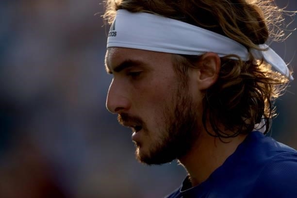 Stefanos Tsitsipas of Greece plays Alexander Zverev of Germany during the semifinals of the Western & Southern Open at Lindner Family Tennis Center...