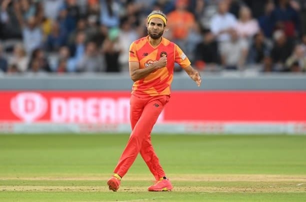 Imran Tahir of Birmingham Phoenix reacts during The Hundred Final match between Birmingham Phoenix Men and Southern Brave Men at Lord's Cricket...