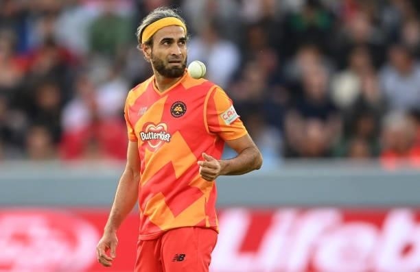 Imran Tahir of Birmingham Phoenix looks on during The Hundred Final match between Birmingham Phoenix Men and Southern Brave Men at Lord's Cricket...