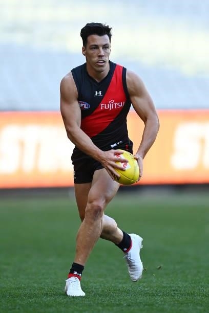 Dylan Shiel of the Bombers in action during the round 23 AFL match between Essendon Bombers and Collingwood Magpies Giants at Melbourne Cricket...