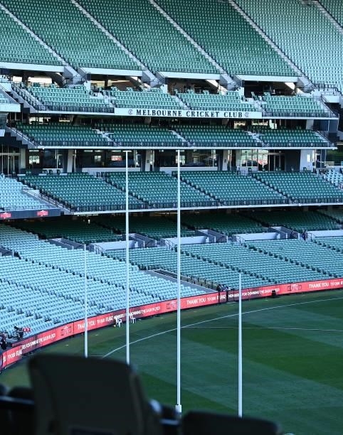 An empty MCG Members Stand is seen during the round 23 AFL match between Essendon Bombers and Collingwood Magpies Giants at Melbourne Cricket Ground...