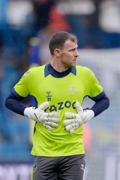 Andy Lonergan of Everton before the Premier League match between Leeds United and Everton at Elland Road on August 21 2021 in Leeds, England.
