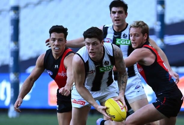 Jack Crisp of the Magpies in action during the round 23 AFL match between Essendon Bombers and Collingwood Magpies at Melbourne Cricket Ground on...