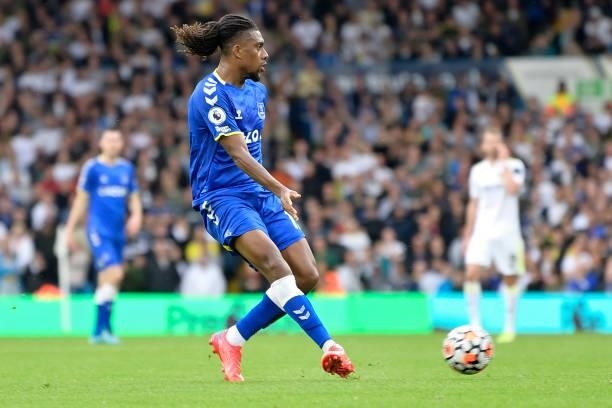 Alex Iwobi of Everton during the Premier League match between Leeds United and Everton at Elland Road on August 21 2021 in Leeds, England.
