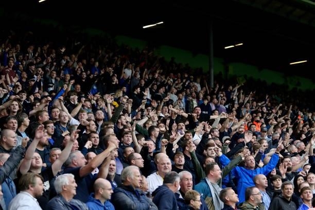 Everton fans during the Premier League match between Leeds United and Everton at Elland Road on August 21 2021 in Leeds, England.