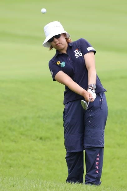 Satsuki Oshiro of Japan chips onto the 13th green during the final round of the CAT Ladies at Daihakone Country Club on August 22, 2021 in Hakone,...