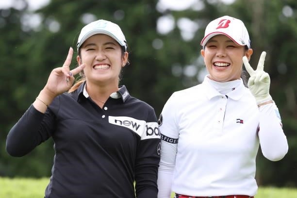 Mone Inami of Japan and Yuri Yoshida of Japan pose during the final round of the CAT Ladies at Daihakone Country Club on August 22, 2021 in Hakone,...