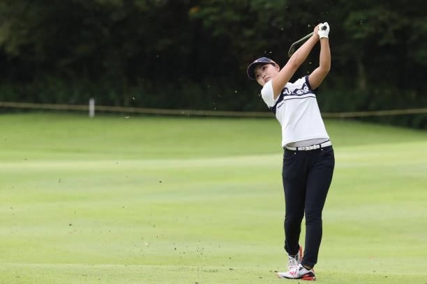 Sayaka Takahashi of Japan hits her second shot on the 8th hole during the final round of the CAT Ladies at Daihakone Country Club on August 22, 2021...