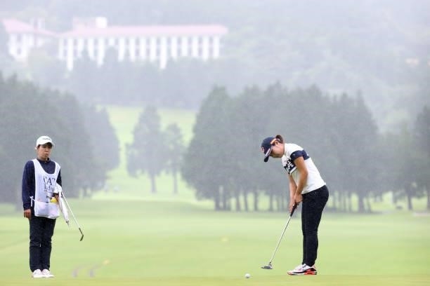 Sayaka Takahashi of Japan putts on the 8th hole during the final round of the CAT Ladies at Daihakone Country Club on August 22, 2021 in Hakone,...