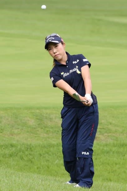 Ayako Kimura of Japan chips onto the 13th hole during the final round of the CAT Ladies at Daihakone Country Club on August 22, 2021 in Hakone,...