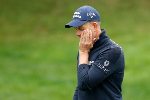 Henrik Stenson of Sweden looks dejected after a missed putt on the fourth hole during Day Four of The D+D Real Czech Masters at Albatross Golf Resort...