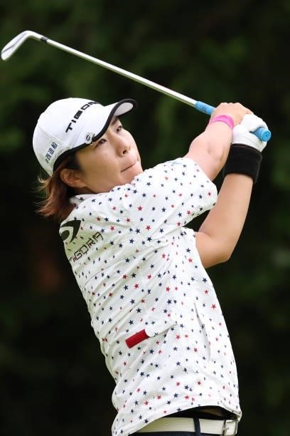 Lala Anai of Japan hits her tee shot on the 7th hole during the final round of the CAT Ladies at Daihakone Country Club on August 22, 2021 in Hakone,...