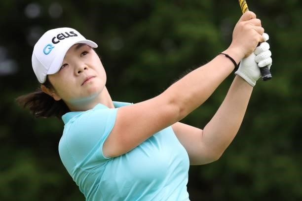 Min-Young Lee of South Korea hits her tee shot on the 7th hole during the final round of the CAT Ladies at Daihakone Country Club on August 22, 2021...