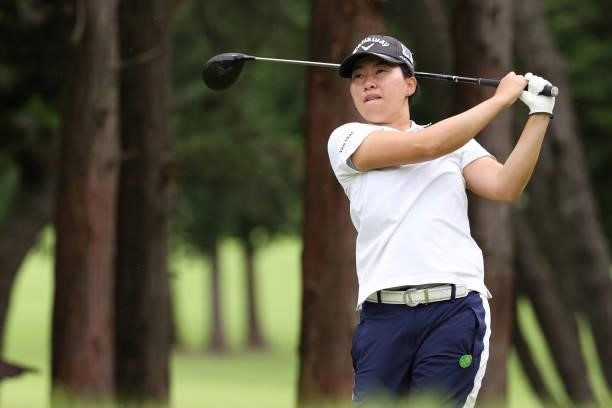 Seira Oki of Japan hits her tee shot on the 6th hole during the final round of the CAT Ladies at Daihakone Country Club on August 22, 2021 in Hakone,...