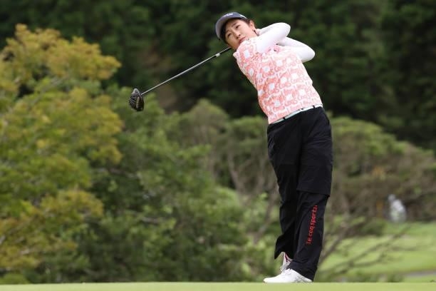Nana Suganumka of Japan hits her tee shot on the 7th hole during the final round of the CAT Ladies at Daihakone Country Club on August 22, 2021 in...